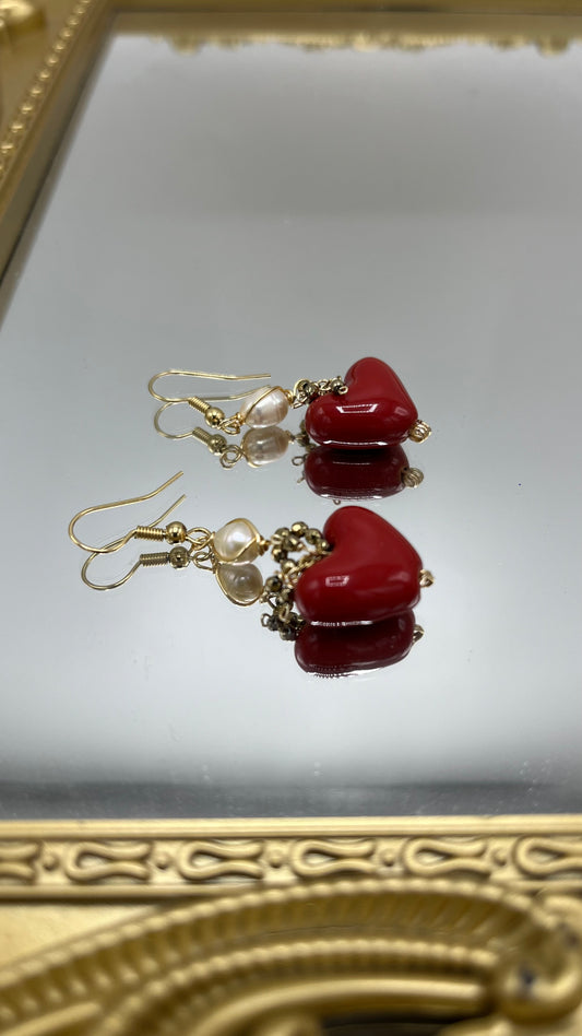 Aros de perlitas, corazón y pirita