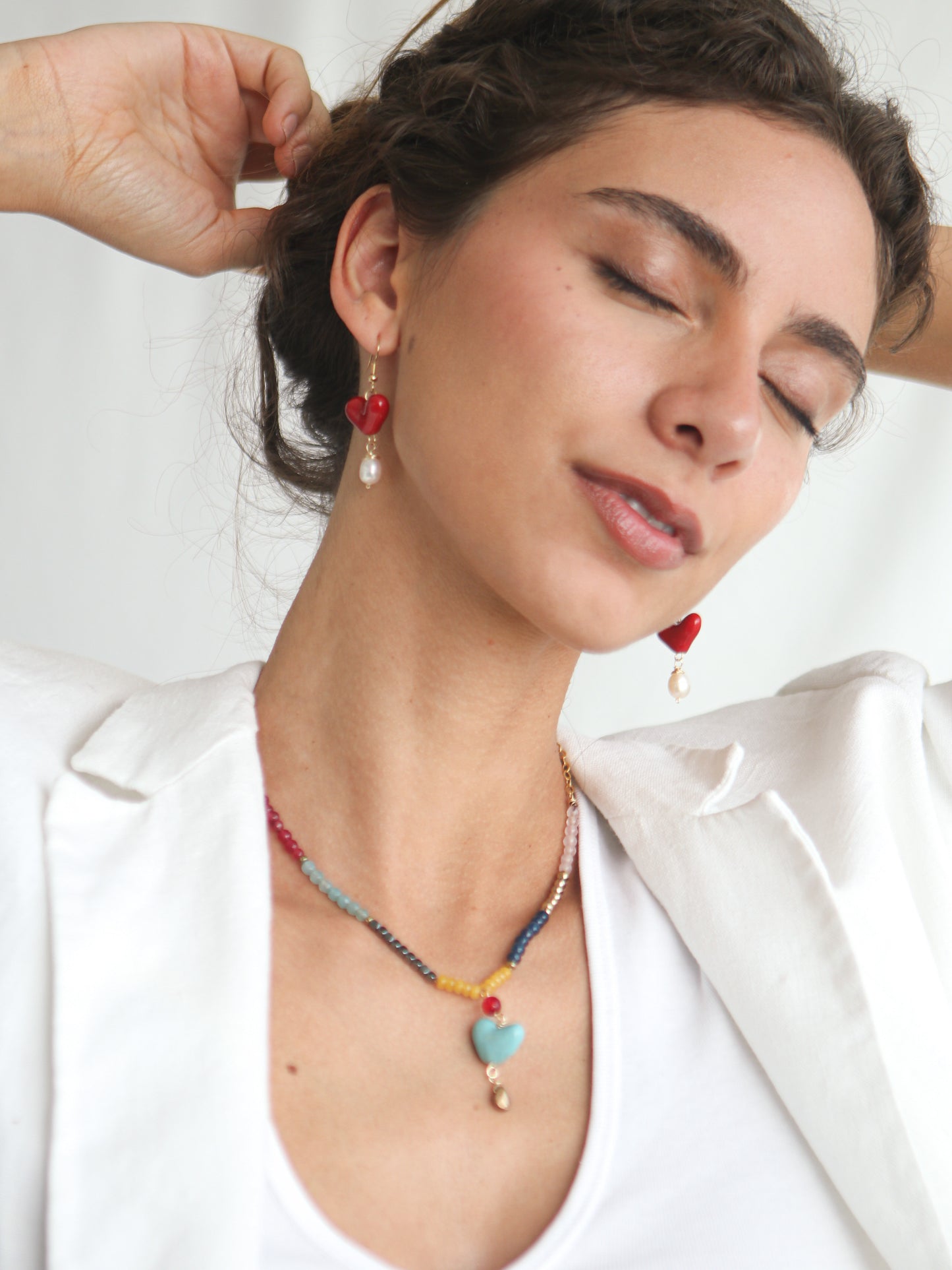 AROS DE CORAZÓN ROJO Y PERLA