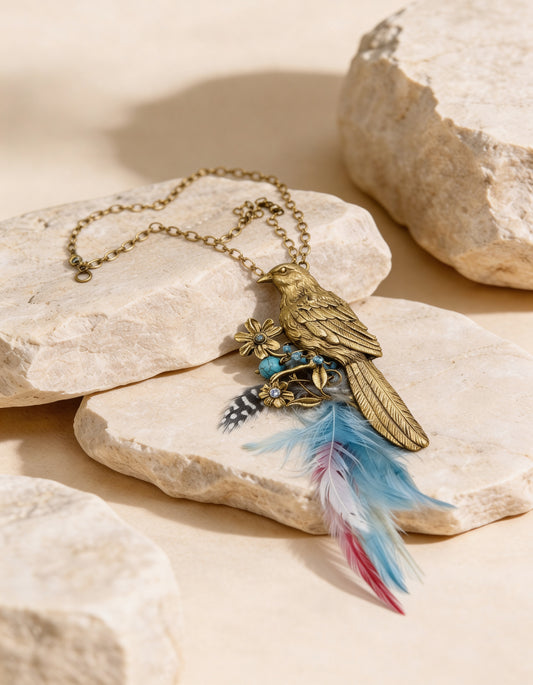 COLLAR PAJARO Y PLUMAS