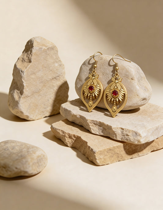 AROS PLUMA PAVO REAL PIEDRA ROJA