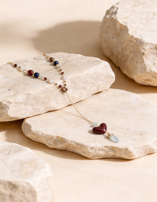 COLLAR CADENA, PIEDRAS Y CORAZON