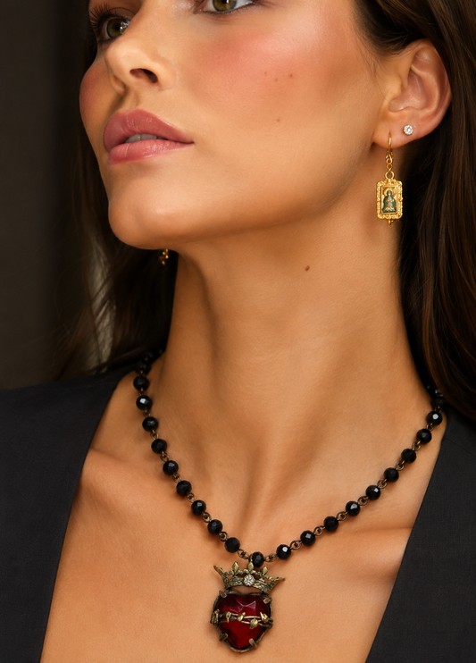 Collar cristal Sagrado corazón rojo