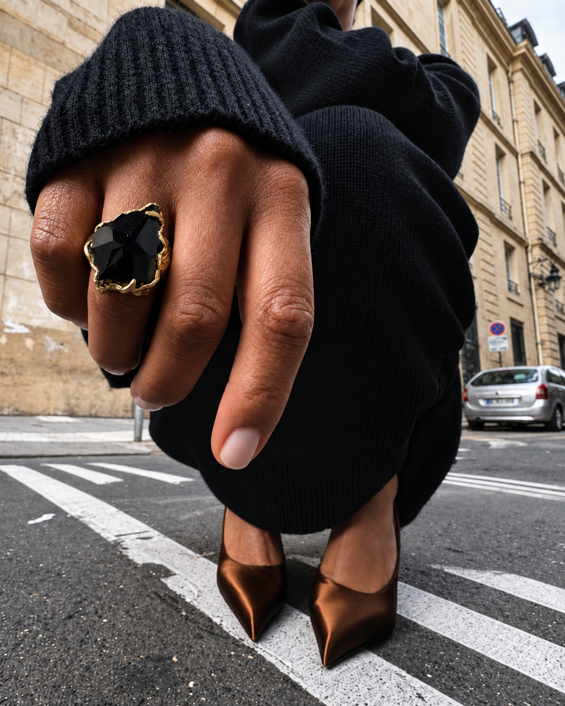 Anillo Cristal Negro Facetado