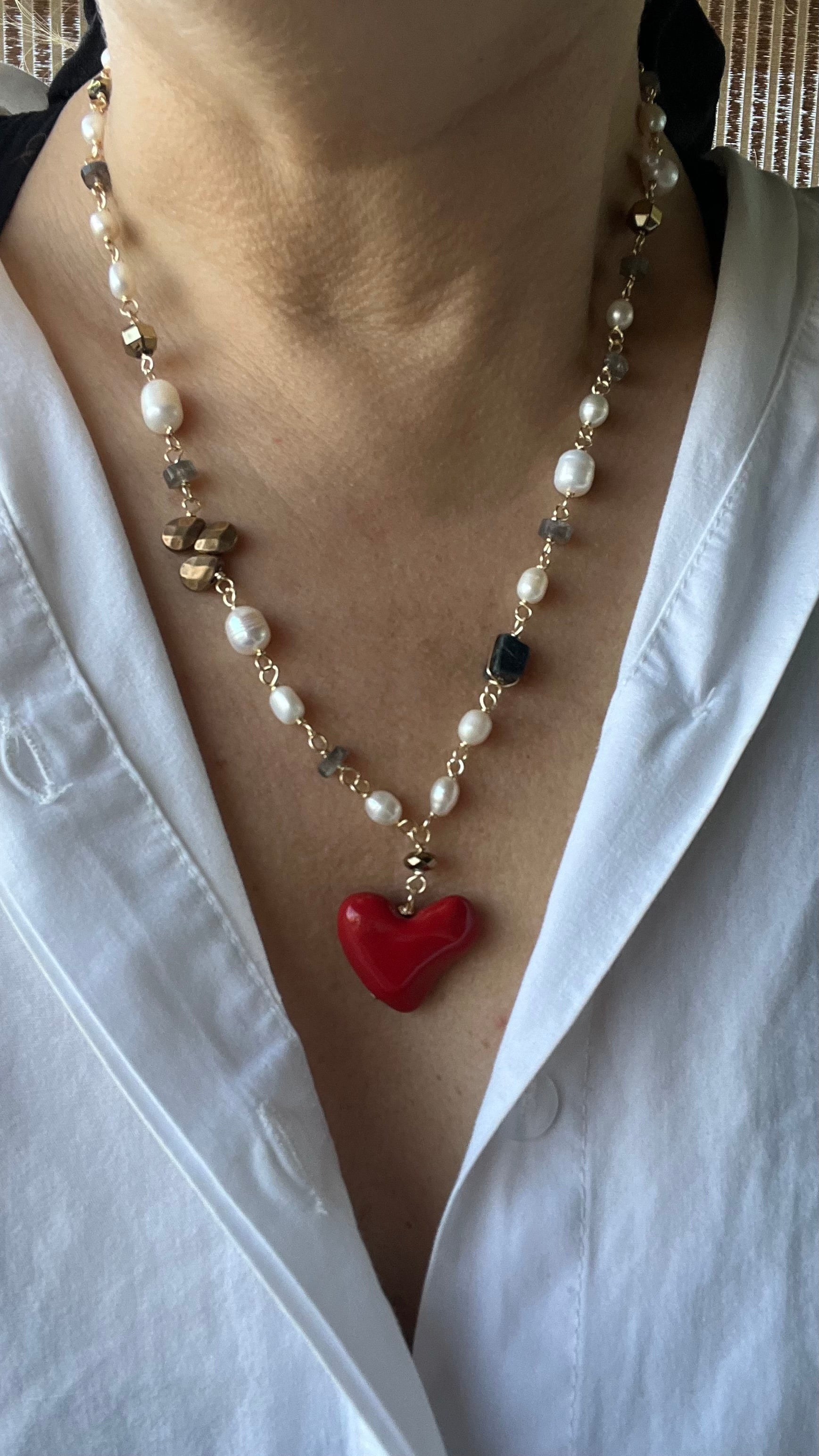 Collar perlas entorchadas y pirita