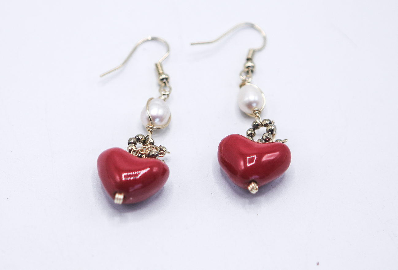 Aros Corazon pirita y perla