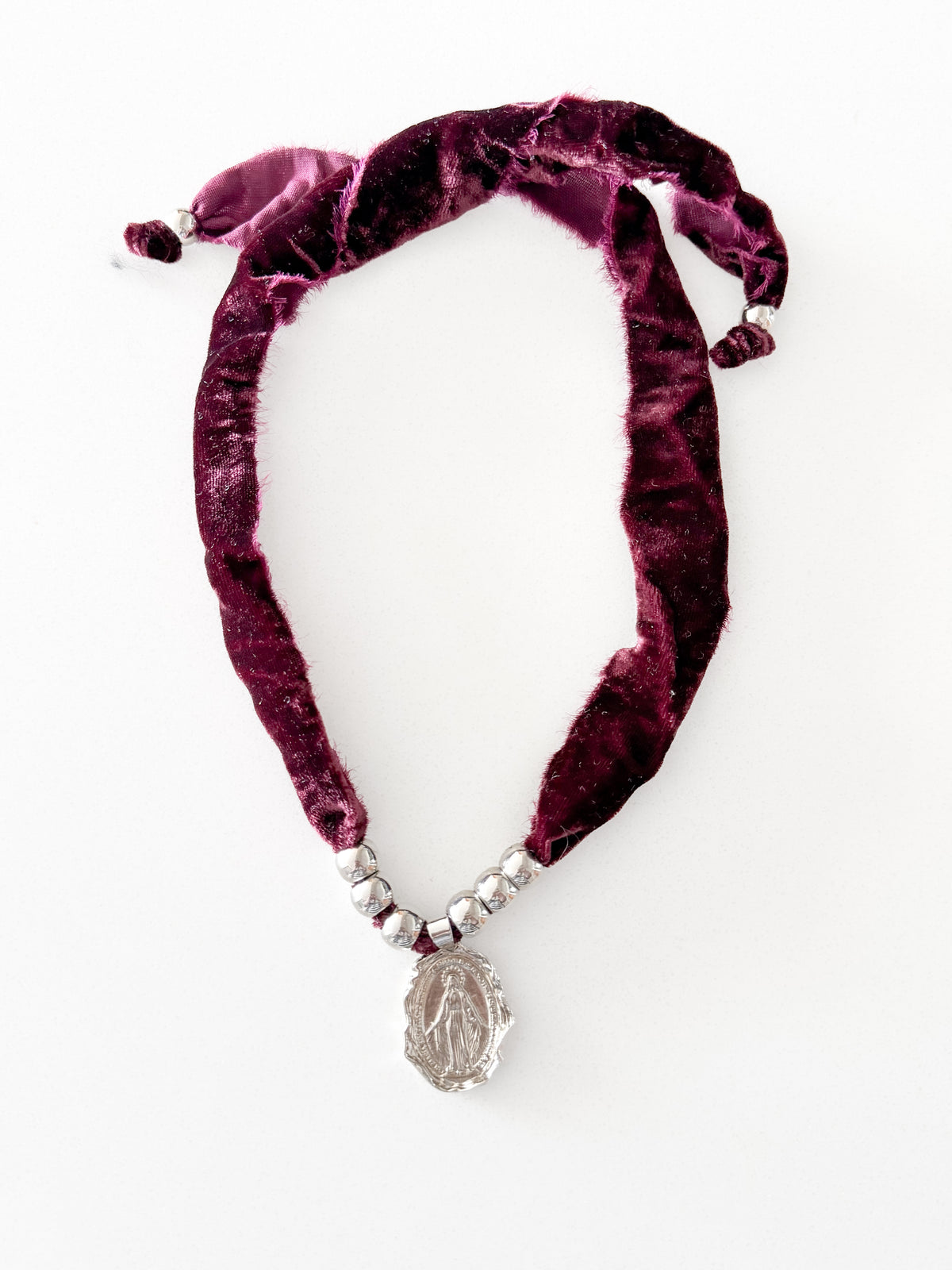 Collar virgen de Los Rayos, cinta terciopleo burdeo